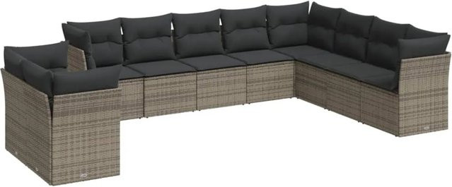 vidaXL 10-teilige Garten-Sofagarnitur aus Polyrattan in Grau mit Kissen und Stauraum - Bild 1