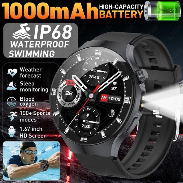 LIGE Smartwatch, Schwarz, Bluetooth, Unisex - Bild 1