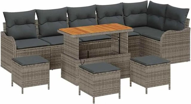 vidaXL Garten-Sofa-Set in L-Form mit 10 Teilen, Grau, inklusive Kissen und integriertem Stauraum - Bild 1