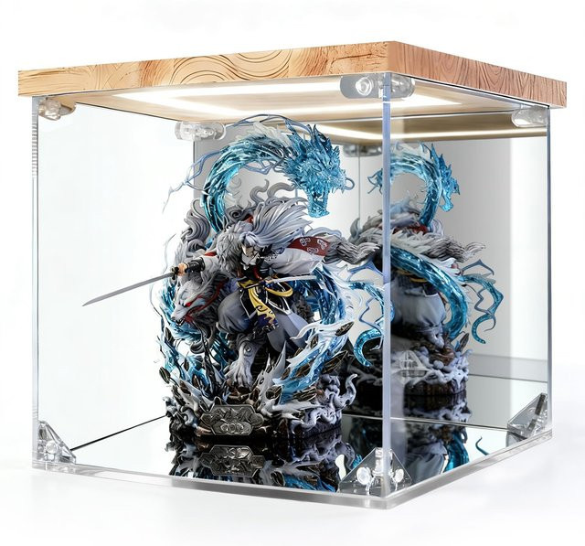 KrystaCase LED Acryl Figure Vitrine mit UV-Schutz und Spiegelrückseite, transparent, stapelbar - Bild 1