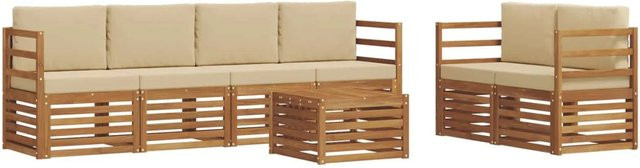 vidaXL Outdoor-Sofagarnitur 7-teilig aus Massivholz Akazie in Natur und Beige mit Polstern und Tisch - Bild 1