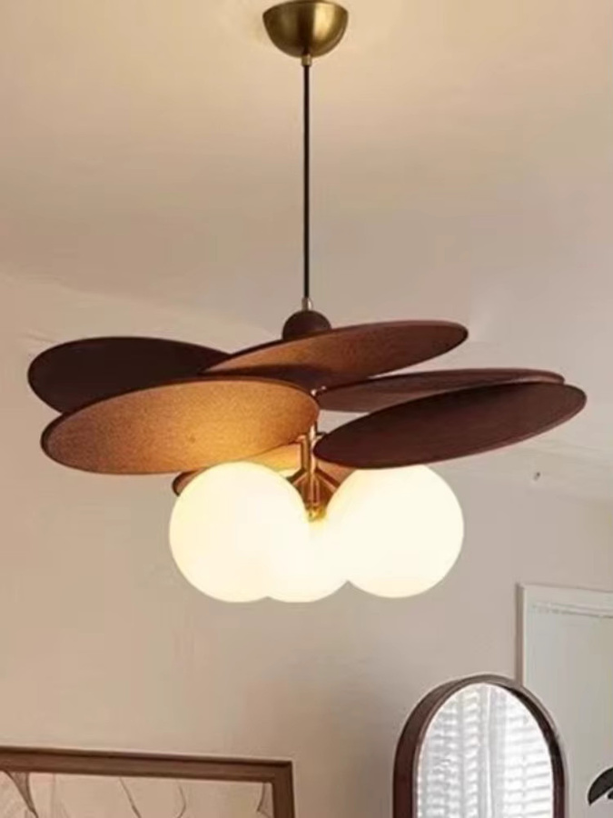 Claeted Vintage Pendelleuchte aus Rattan und Holz in Braun mit Gold/Messing-Details - Bild 2