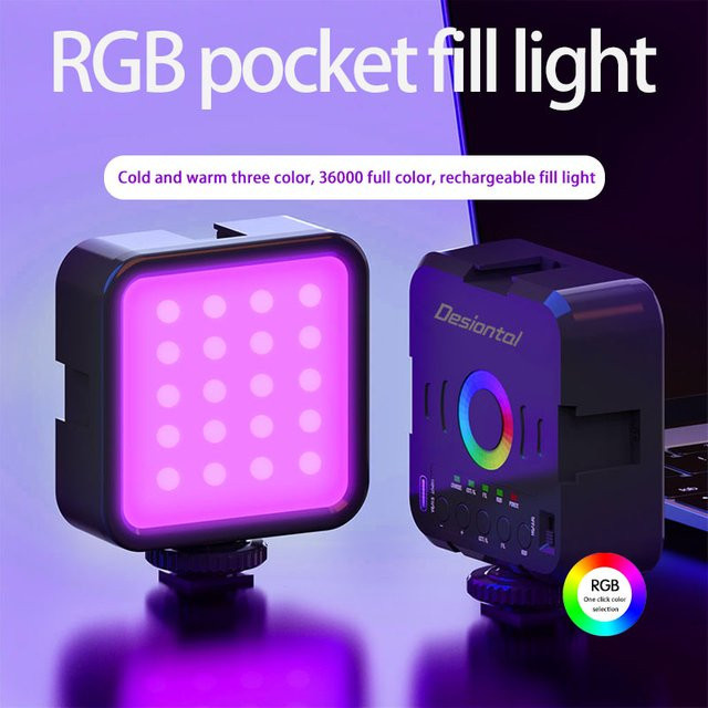 Desiontal Mini RGB LED Fill Light Schwarz für Live-Fotografie und mobile Kameras - Bild 1