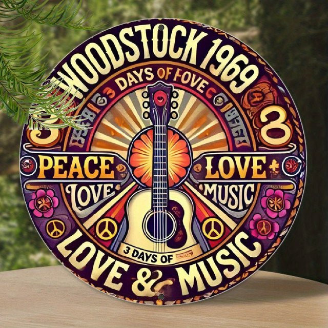 Potdemiel Woodstock 1969 Festival Aluminium Wanddekoration Schild, Rund, Mehrfarbig, Durchmesser: 20 cm - Bild 1