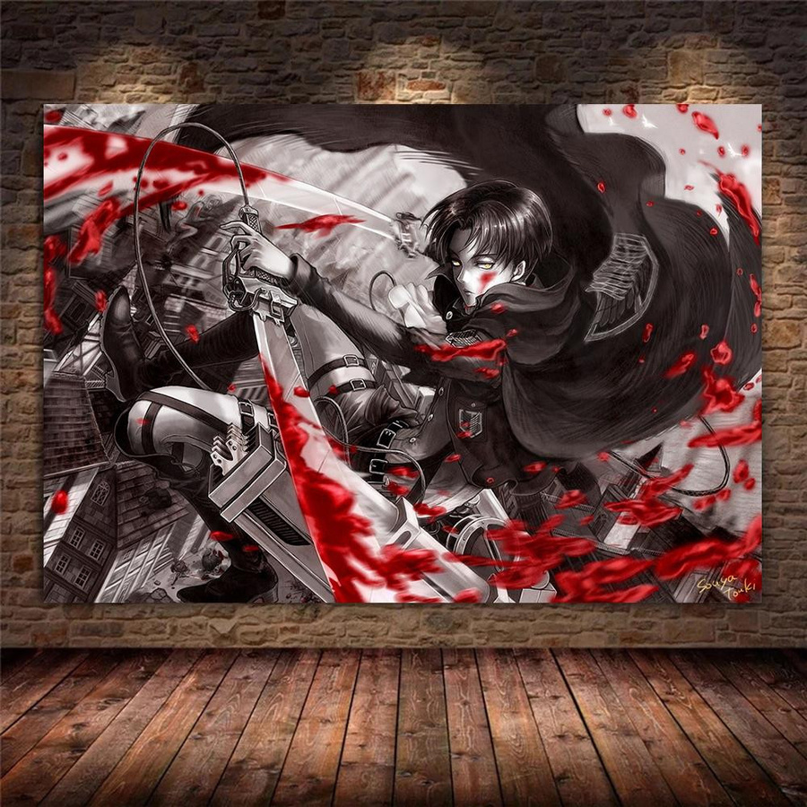 Attack On Titan Anime Leinwandposter von aidegou1, Wandbild mit Aquarellmuster, ohne Rahmen, Breite: 50 cm, Höhe: 80 cm - Bild 3