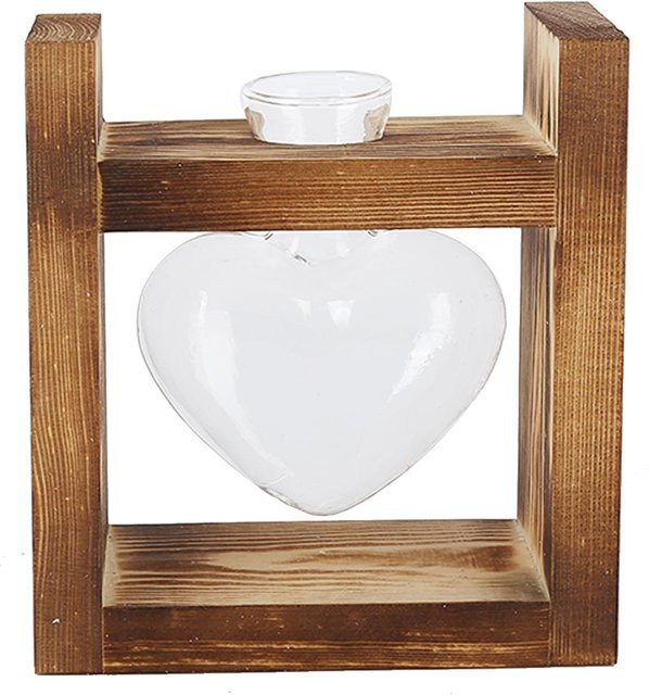 Tooarts Blumentopf mit Vintage-Holzrahmen und transparenter Glasvase in Braun - Bild 1