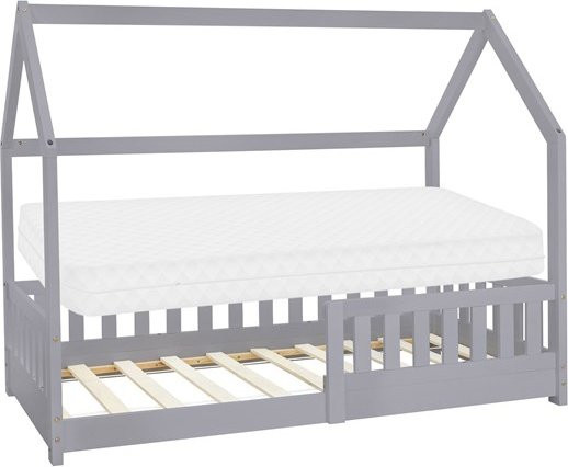 ML-Design Kinderbett Hausbett aus Kiefernholz mit Matratze und Rausfallschutz, Hellgrau, B/T/H: 160 x 80 x 120 cm - Bild 1