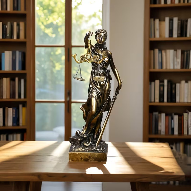 GUOFEI Justitia Retro-Statue aus Metall in Gold mit Rundem Boden als Dekoration für Schreibtisch und Anwaltsbüro - Bild 1