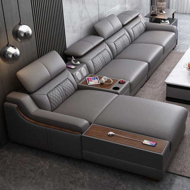 Atunus Luxus Ledersofa als modulares 7-Sitzer Ecksofa in L-Form mit USB-Ladefunktion für dein Wohnzimmer - Bild 1