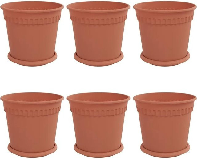 6er Set vidaXL Blumentöpfe aus Kunststoff in Ziegelrot, Durchmesser: 19 cm, Höhe: 16 cm - Bild 1