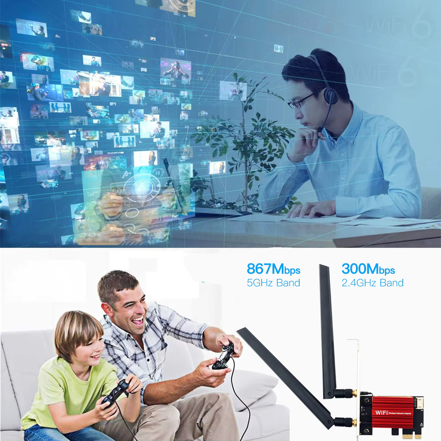 FENVI WiFi 5 PCIe WLAN Adapter mit Bluetooth 4.0, Dualband 2,4 GHz/5 GHz, 1200 Mbit/s, 802.11ac Netzwerkkarte für Desktop PC, Farbe: Rot - Bild 2
