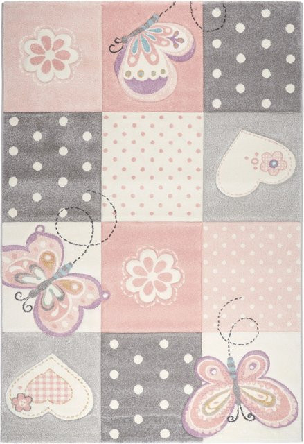 Mömax Kinderteppich Butterfly 2 in Rosa und Grau, B/T: 160 x 230 cm - Bild 1