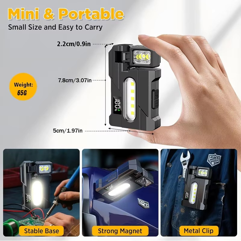 XIWANGFIRE EDC-Taschenlampe in Schwarz mit 900 Lumen, USB wiederaufladbar, Dual-Licht mit 7 Modi, Magnet und Clip für Notfälle - Bild 6