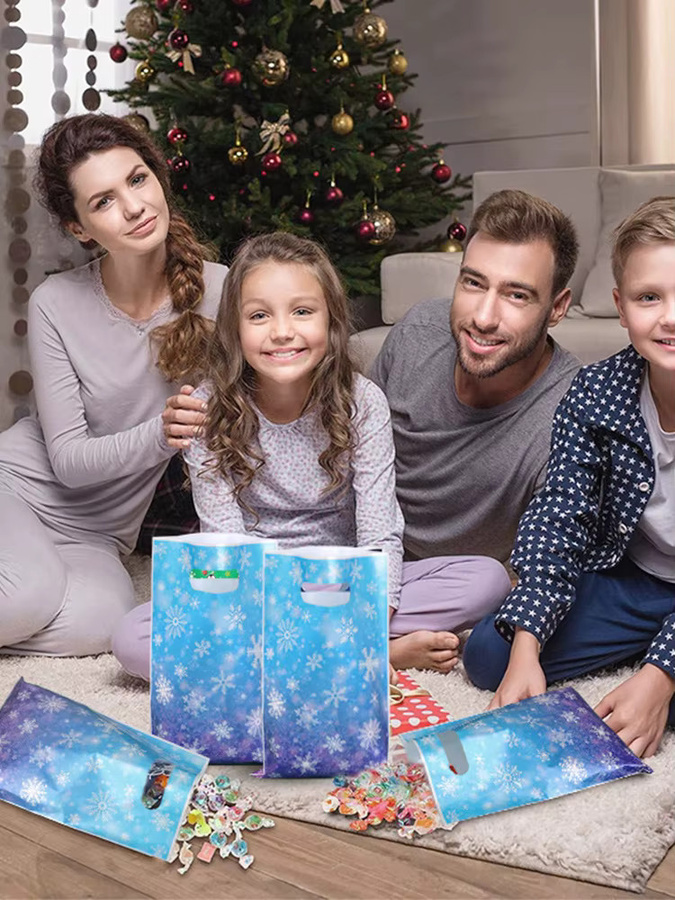 ZQNYCY Schneeflocken Geschenkbeutel aus Papier in Blau für Weihnachts- und Geburtstagspartys - Bild 4