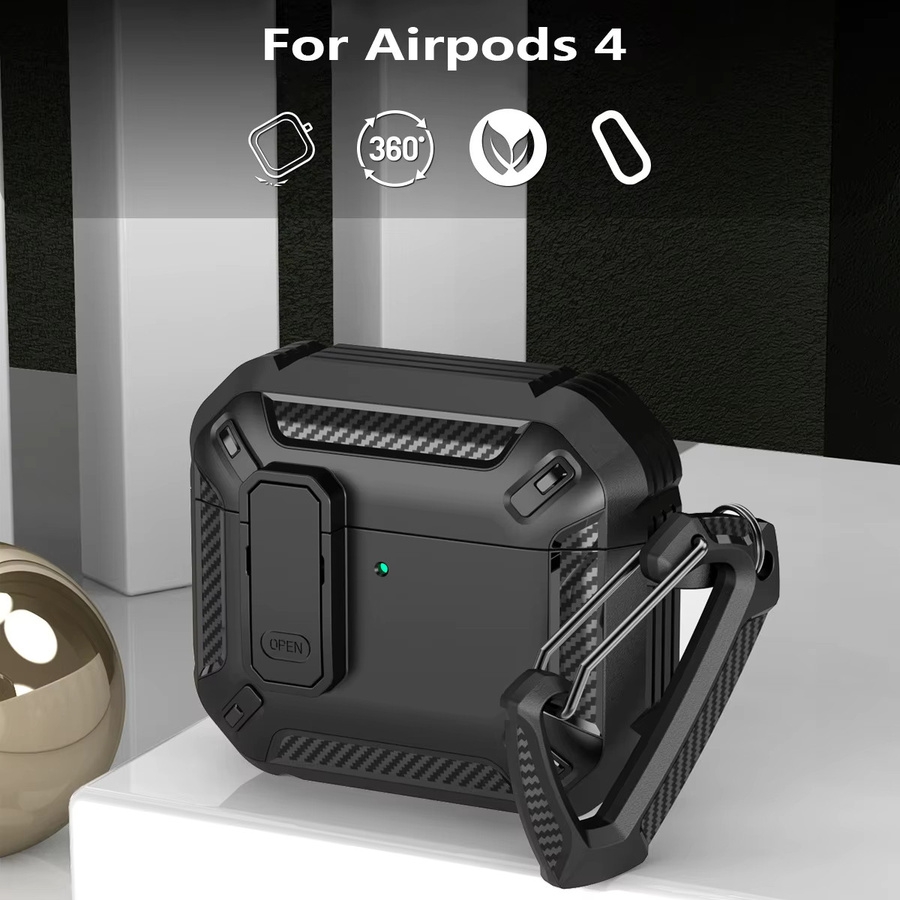 DO AS YOU WISH Stoßfeste Schutzhülle für Apple AirPods Pro 1 2 3 in Schwarz mit Schlüsselanhänger - Bild 2