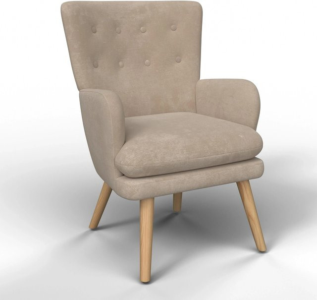 Bessagi Home Sessel Stanka in Beige aus Webstoff mit Armlehnen und Holzgestell - Bild 1