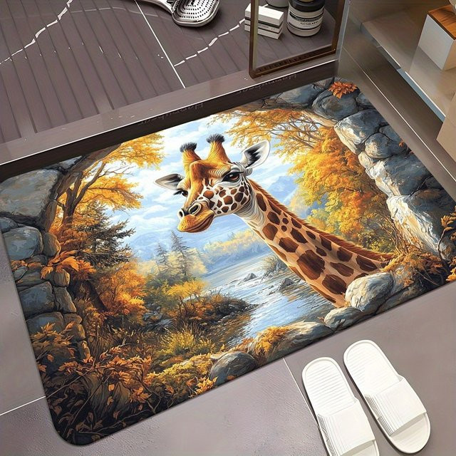 VIKAMA Fußmatte Giraffe Autumn Leaf, rutschfest und ultraweich, maschinenwaschbarer Teppich für Innen- und Außenbereiche - Bild 1
