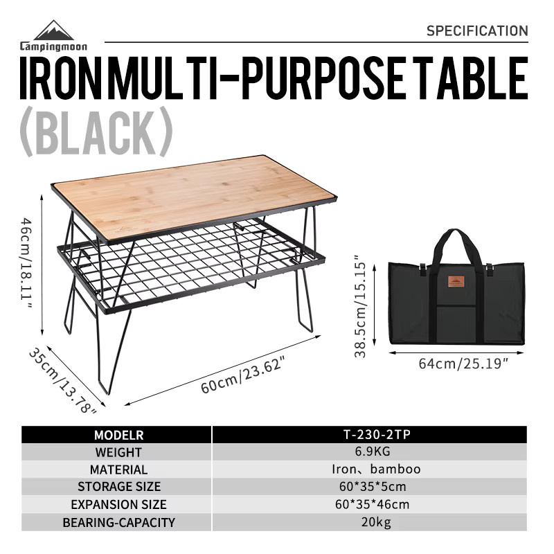 CAMPINGMOON T-230-2TP IGT Doppelgrill mit Drahtgeflecht-Netzregal und klappbarem Picknicktisch für Camping und Outdoor, B/T/H: 60 x 35 x 35 cm - Bild 3