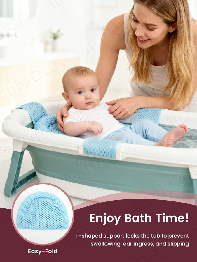 Rutschfeste Baby-Badewannen-Stützmatte von momo&dudu mit schwimmendem Netzkissen für Kleinkinder, Farbe: Blau - Bild 2