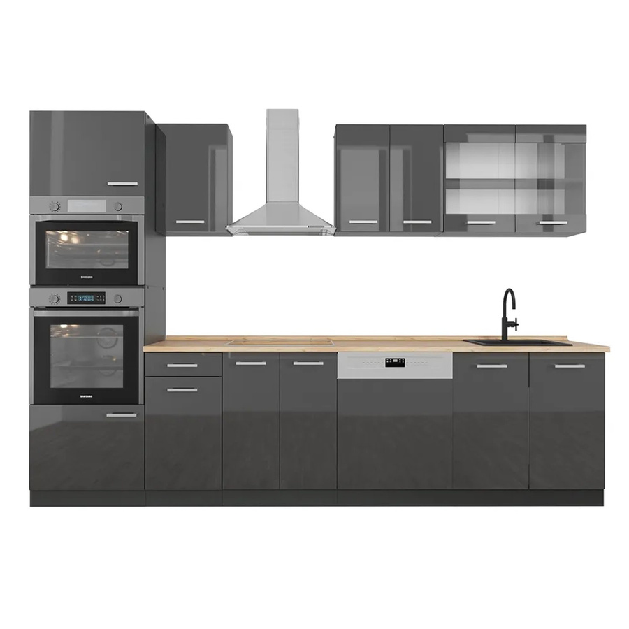 Vicco R-Line Küchenzeile Anthrazit Hochglanz mit Hochschrank Breite: 300 cm - Bild 2