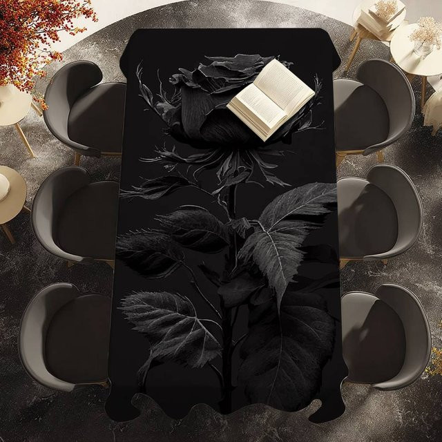 Schwarze Tischdecke mit Rosenmuster von Fancy Style Studio, wasserabweisend und fleckenabweisend, B/T: 100 x 140 cm - Bild 1