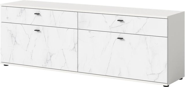 Inn.Furn TV-Lowboard in Weiß Marmor Optik mit Glanzfinish, Breite: 180 cm, Höhe: 62 cm, Tiefe: 40 cm - Bild 1