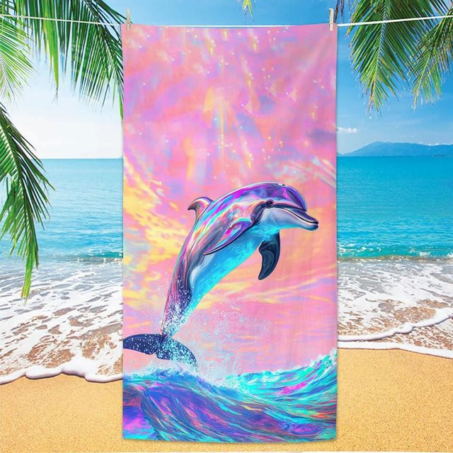 Strandtuch mit Delfinmuster von JMG Household Supplies, schnelltrocknendes Mikrofaser-Handtuch in Multicolour, B/H: 100 x 200 cm - Bild 1