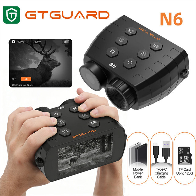 GTGUARD Tragbares Handheld-Nachtsichtgerät in Schwarz mit 1080P-Auflösung, IR-Nachtsichtfunktion und 5-fach Digitalzoom für Jagd und Vogelbeobachtung - Bild 1