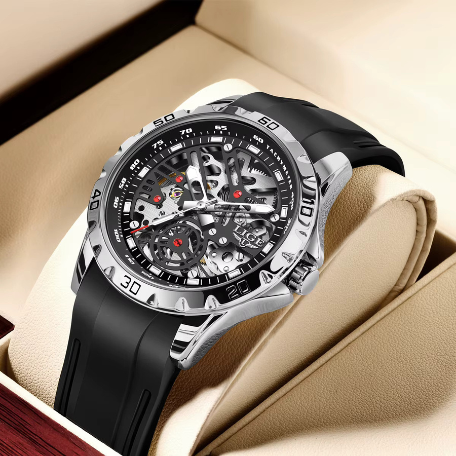 LIGE Armbanduhr Automatik, Edelstahl, Schwarz, Herren - Bild 2