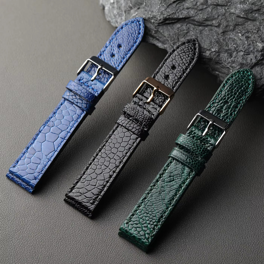 Raystray Uhrenarmband Straußenfuß-Leder, Schwarz, Herren - Bild 2