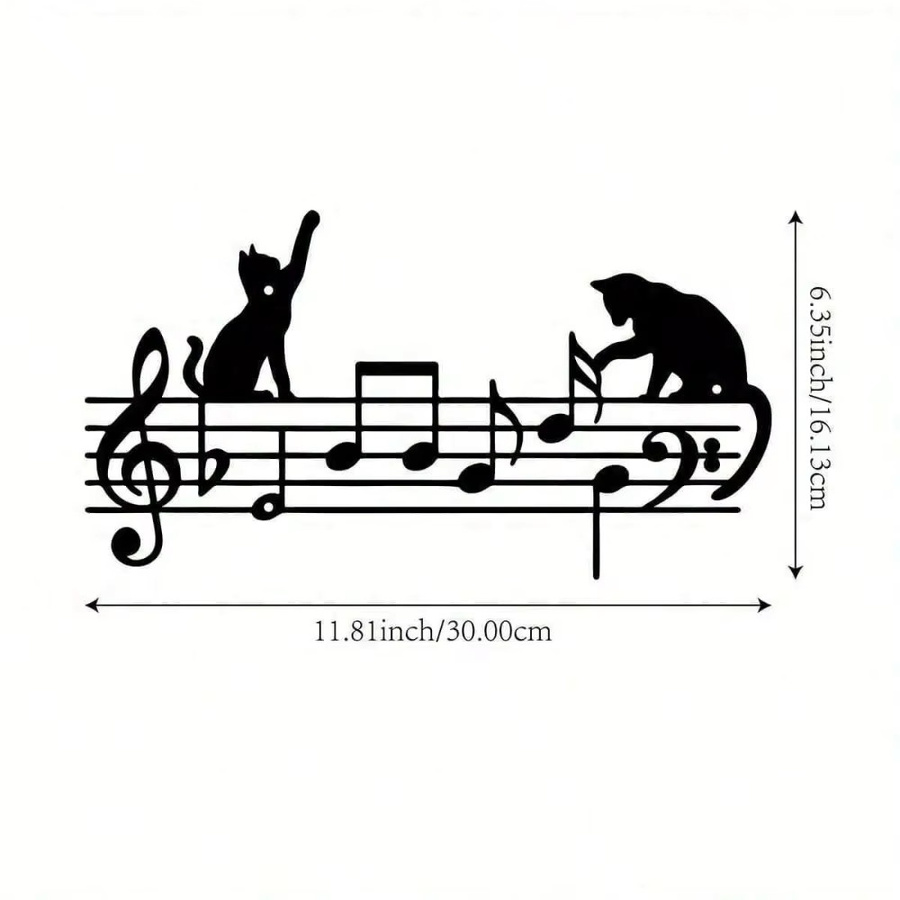 Wetterfeste Metall-Wanddekoration von CIFBUY mit Katzen-Silhouetten und Musiknoten in Schwarz - Bild 2