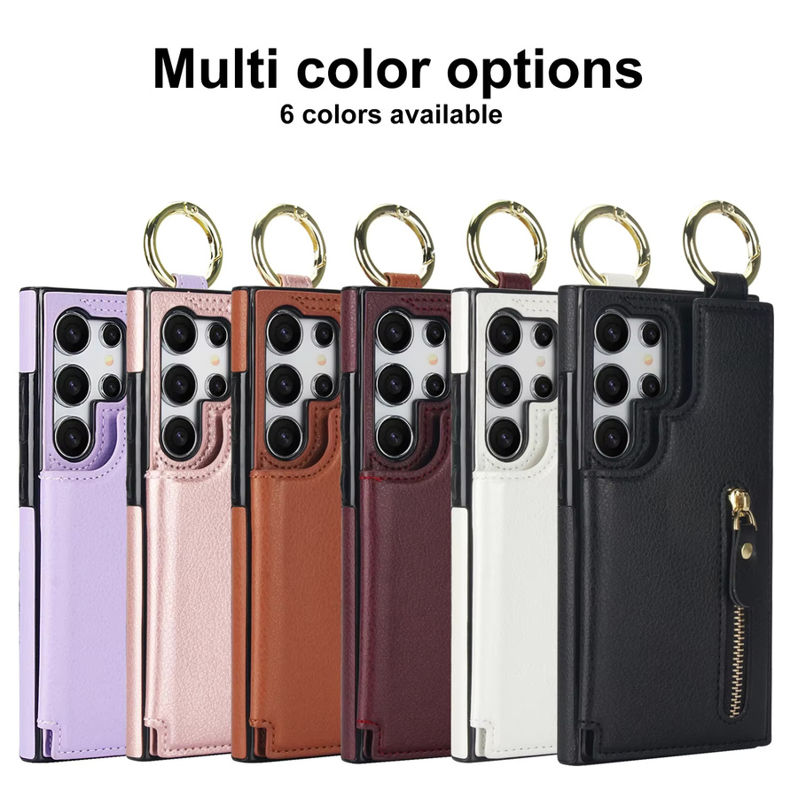 Leder-Brieftasche mit Reißverschluss und Kartenhalter sowie Ring für Samsung Galaxy S24 Ultra S23 S22 S21 A55 A15 A35 A25 A54 A14 in Weiß oder Pink - Bild 2