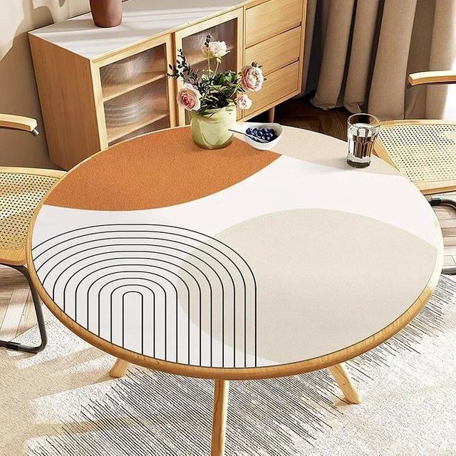 Runde wasserdichte Tischdecke aus PVC von FQMM im minimalistischen Design, mehrfarbig, Durchmesser: 160 cm - Bild 1