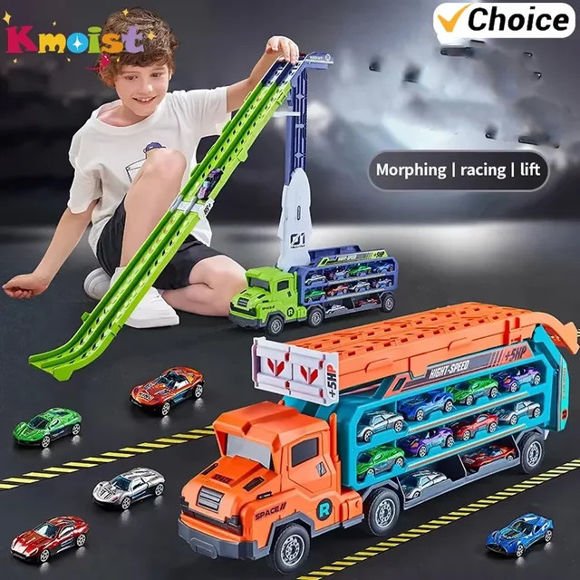 Kmoist Rail Cast Car Set, Inertial Sliding Wheel Truck Rise and Fall Deformation Truck, 6-teiliges Set - Bild 1