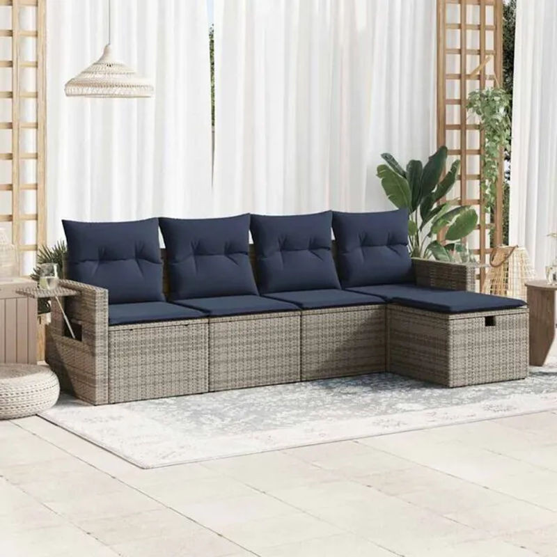 5-tlg. Garten-Sofagarnitur in L-Form mit Fußhocker und Kissen aus Poly-Rattan in Grau von vidaxl - Bild 1
