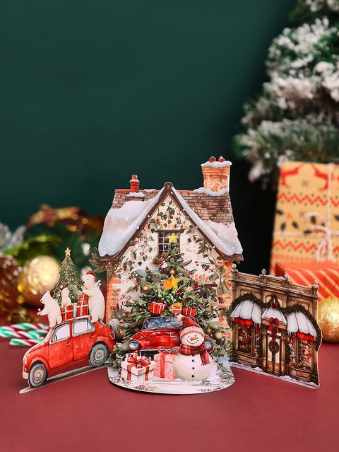 Opjoys 3D-Pop-up-Weihnachtskarten mit Schneebaum-Motiv in Mehrfarbig aus Papier - Bild 1