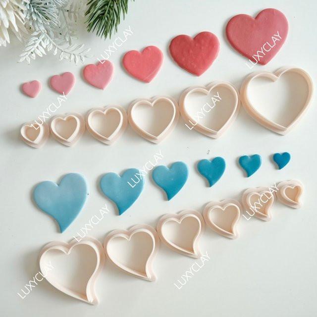 6er Set herzförmige Ausstechformen aus Kunststoff für Polymer Clay und Schmuckherstellung - Bild 1