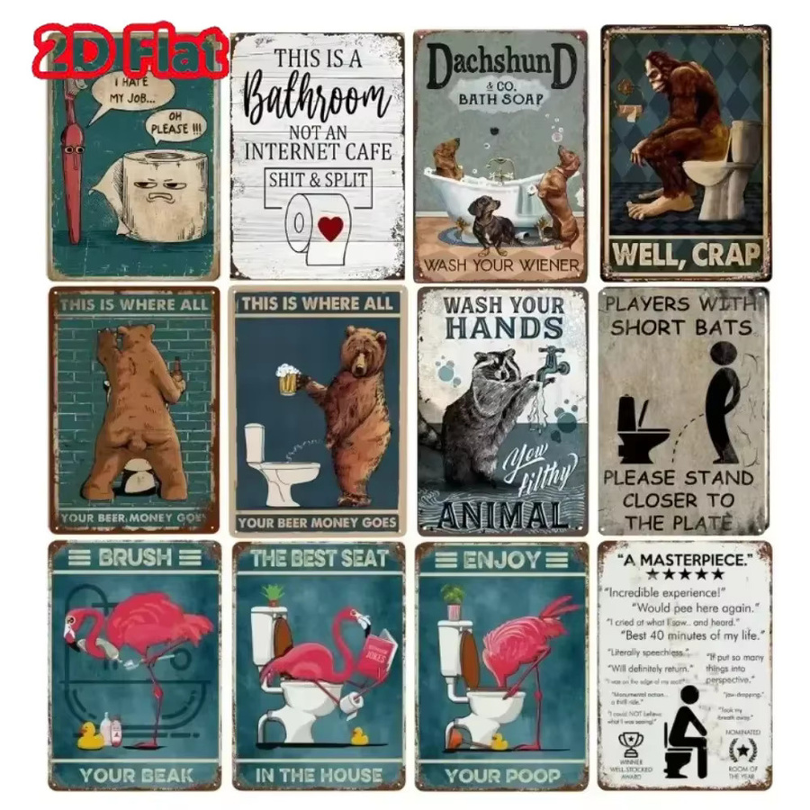 Retro Blechschild CIFBUY für das Badezimmer mit Zahnbürste und Toilettenpapier Motiv, mehrfarbig, rechteckig - Bild 2