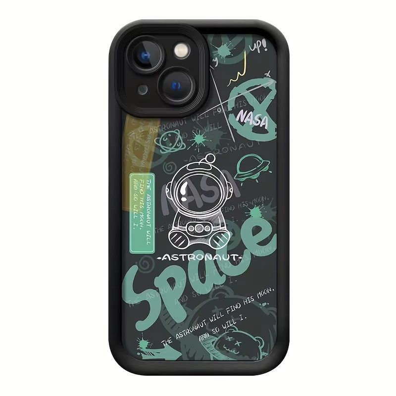 Schwarze High-Tube-Handyhülle mit Cartoon-Astronautenmuster für iPhone 17, 16 und 15 Serien - Bild 5