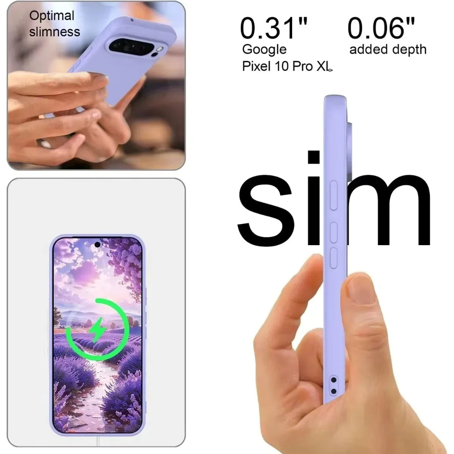 Stoßfeste Flüssigsilikonhülle mit Fleece-Innenseite und G-LOGO-Abdeckung für Google Pixel 11 10 9 Pro XL 8 7 Pro in Grau und Lila - Bild 2