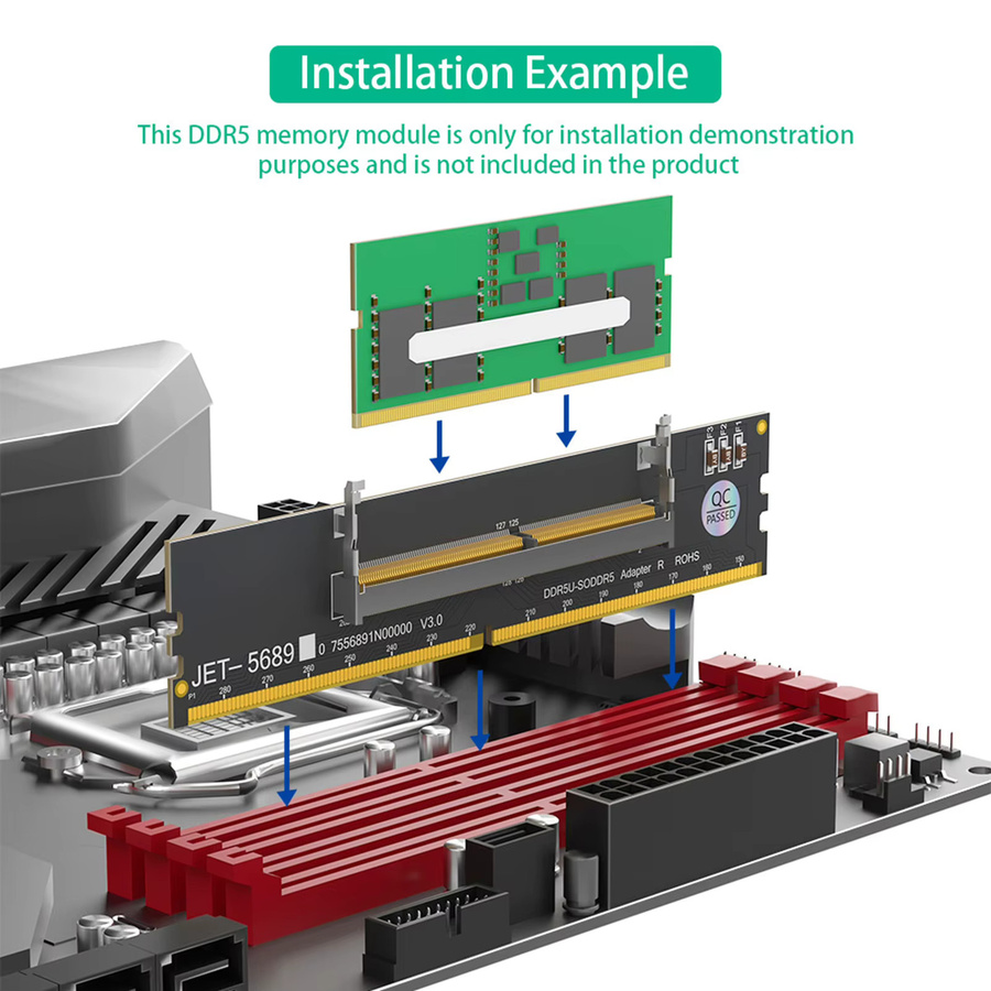 VBESTLIFE DDR5 U-DIMM zu SO-DIMM Adapterkarte in Schwarz für die Konvertierung von Desktop- zu Laptop-Speicher - Bild 3