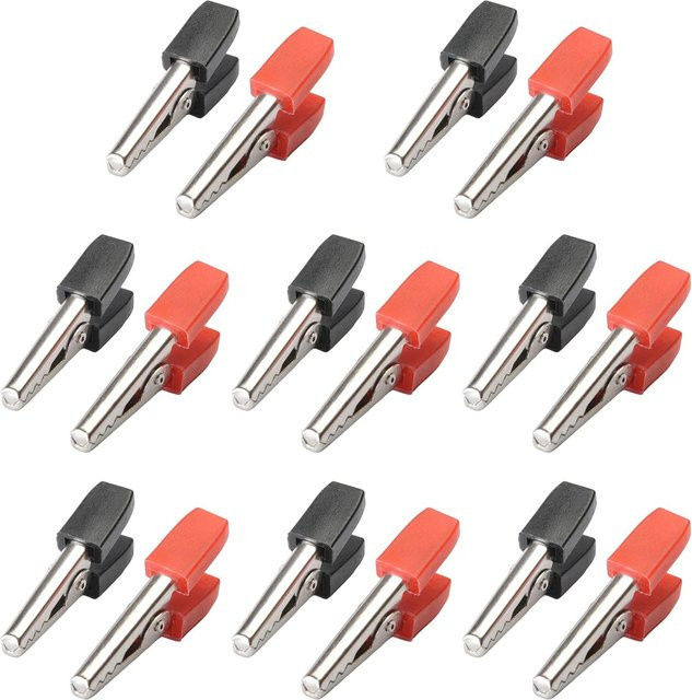 AOKIN 20 Stück Elektrische Prüfklemmen mit Kunststoffgriff und Isolierhülsen, Krokodilklemmen in Rot und Schwarz, 30 mm und 50 mm - Bild 1