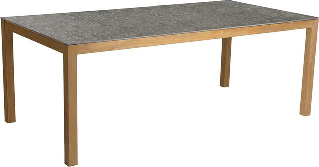 Stern Esstisch mit Teak-Gestell und Dekton Stone Tischplatte in Grau, B/T: 200 x 100 cm - Bild 1