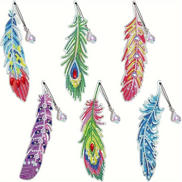 6er Set DIY 5D Diamantmalerei Buchnotizen und Feder-Lesezeichen mit Kristall-Strass in Multicolour - Bild 1