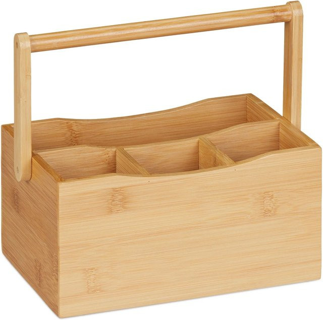 Relaxdays Besteckhalter aus Bambus in Natur Braun mit 4 Fächern, B/T/H: 23 x 25 x 15,5 cm - Bild 1