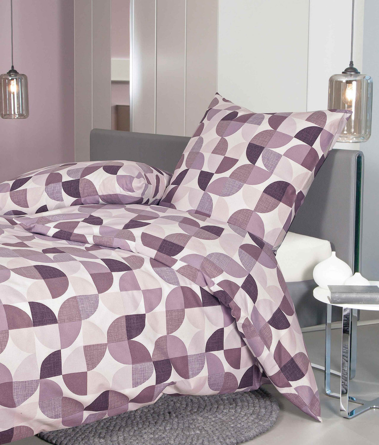 Janine Feinbiber Bettwäsche Davos Retro Beere Mauve aus Baumwolle mit Bettbezug und Kissenbezug, B/H: 155 x 220 cm und 80 x 80 cm - Bild 1