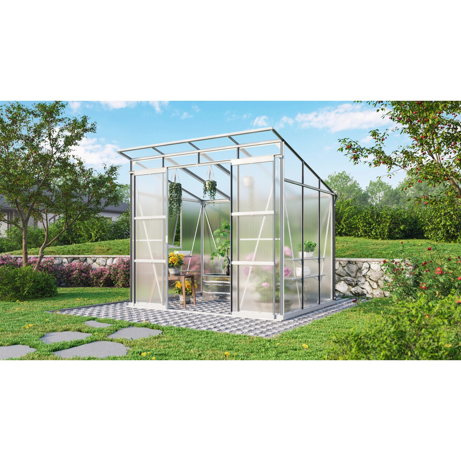 Vitavia Gewächshaus Playa 5900 mit Pultdach aus eloxiertem Aluminium und Polycarbonat in Transparent inklusive Fundament und Regenrinnen, 5,9 m² - Bild 2