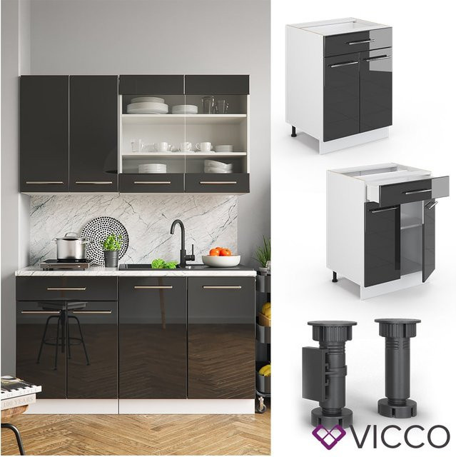 Vicco Küchenunterschrank Fame-Line Anthrazit Hochglanz und Weiß mit Schublade Breite: 60 cm - Bild 1