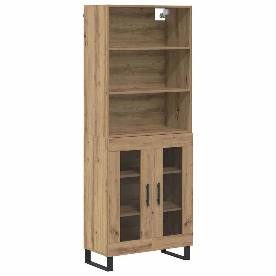 vidaXL Highboard Artisan-Eiche mit Glastüren und Regalböden, Farbe Braun, B/T/H: 69,5 x 34 x 180 cm - Bild 2