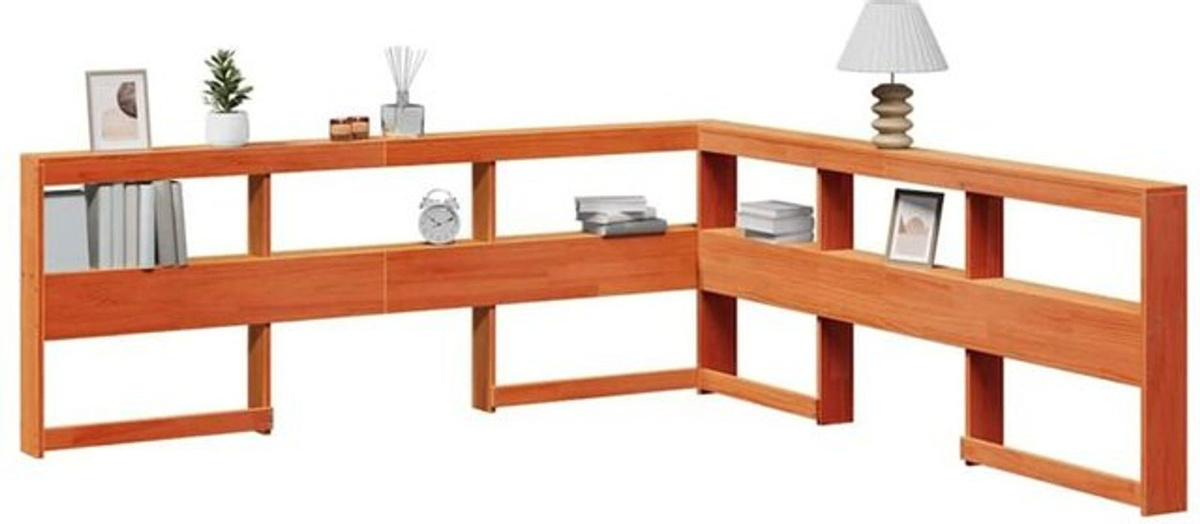 Vidaxl Kopfteil mit Bücherregal in L-Form aus Massivholz in Wachsbraun, Breite: 180 cm - Bild 1